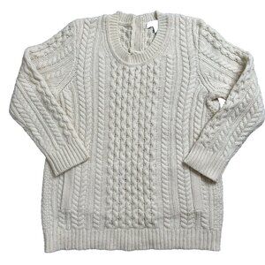 J. Crew Women's 100% Wool Fisherman Cable Crew Neck Sweater Pockets Sz XS Cream
